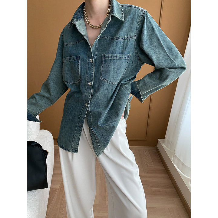 Damen Jeanshemd mit lässigem Schnitt und praktischen Brusttaschen Drune