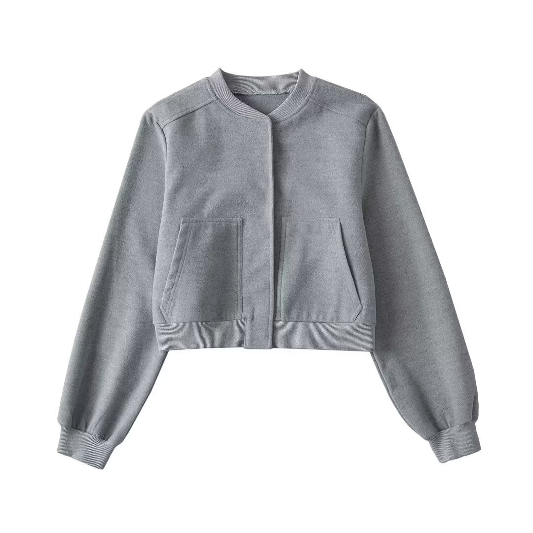Damen lässige cropped Sweatjacke mit Taschen Drune