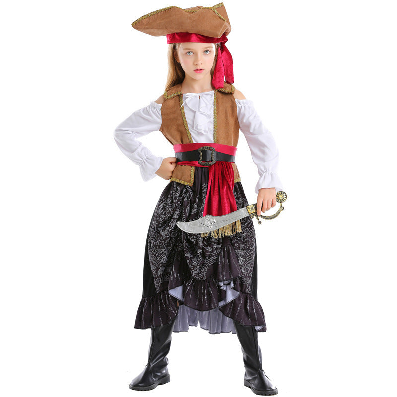 Mädchen Piratenkostüm mit authentischen Accessoires und schwingendem Rock Drune