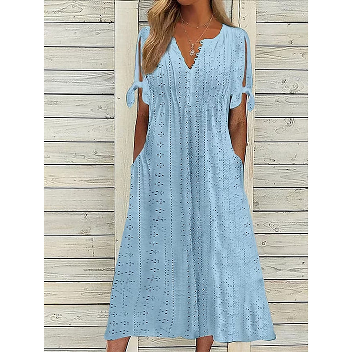 Damen Maxikleid mit Luftigen Ärmeln und Eleganten Lochmustern Drune