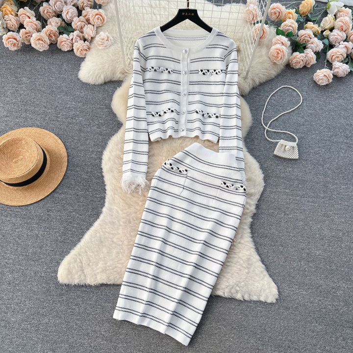 Damen eleganter Strickanzug mit Reißverschluss Drune