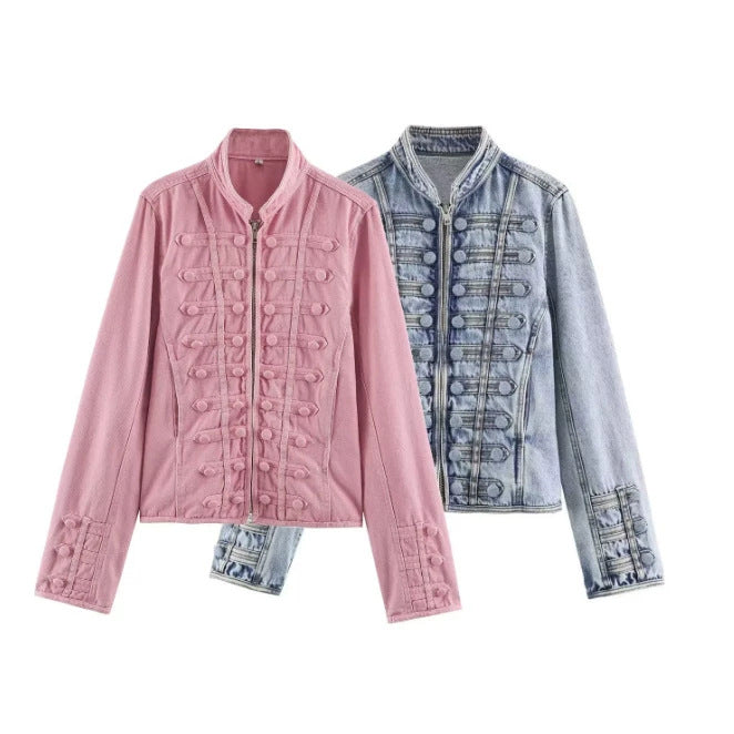 Damen Taillierte Kurzjacke im historischen Uniformstil mit Stehkragen Drune