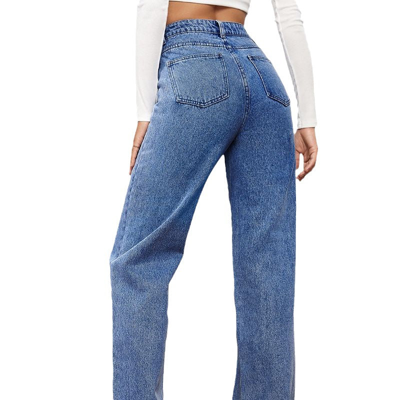 Damen Weit geschnittene High-Waist Jeans mit lässigem Look und klassischen Taschen Drune