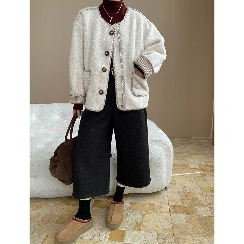Damen kuschelige Strickjacke mit modischen Knopfdetails und oversized Schnitt Drune
