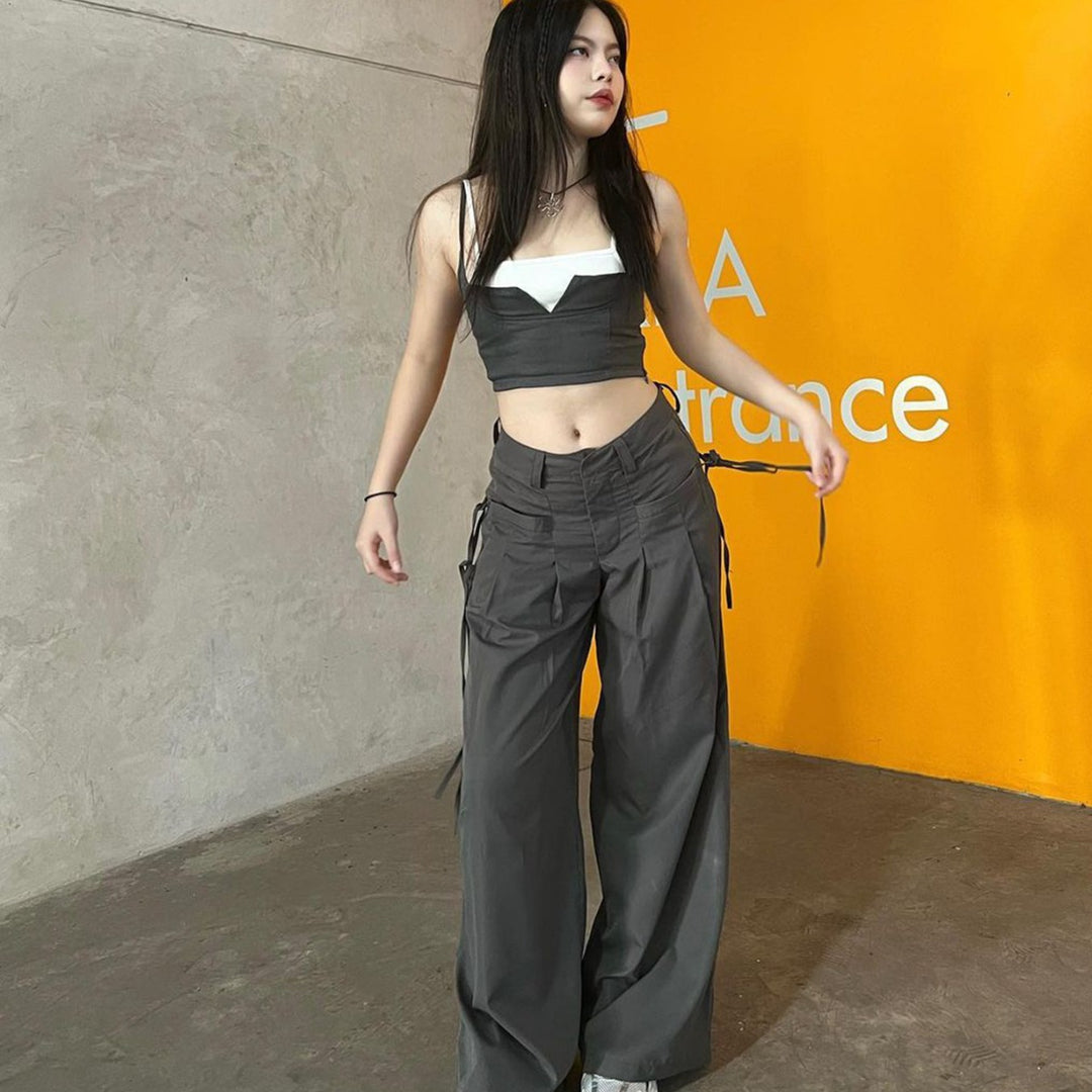 Damen Cargo-Hose mit Stylishen Seitentaschen und Verstellbaren Kordelzügen Drune
