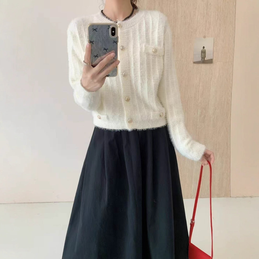 Damen Flauschiger Cardigan mit perligen Knöpfen Drune