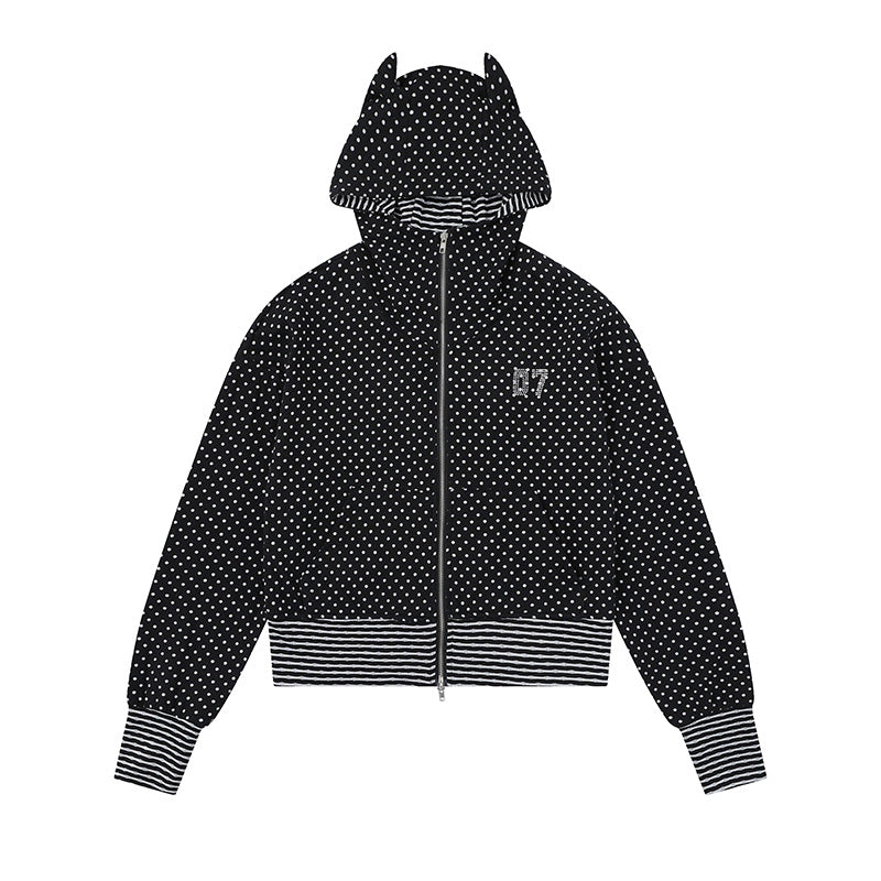 Damen Kapuzen‑Sweatjacke mit Reißverschluss, Ohr‑Applikation und Allover‑Pünktchen Drune