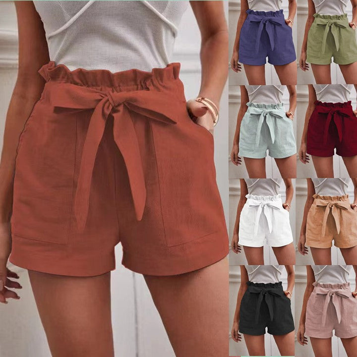 Damen elegante Shorts mit Bindegürtel und breitem Bund Drune