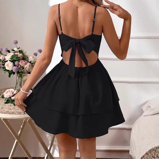Damen Minikleid mit verstellbaren Spaghettiträgern und schwingendem Rock Drune