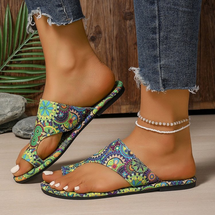 Damen Zehenstegsandalen mit buntem Blumenmuster und rutschfester Sohle Drune