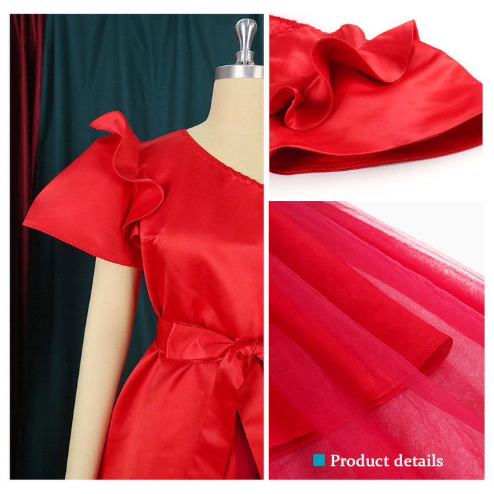 Damen asymmetrisches Cocktailkleid mit Volant und Taillenschnürung Drune