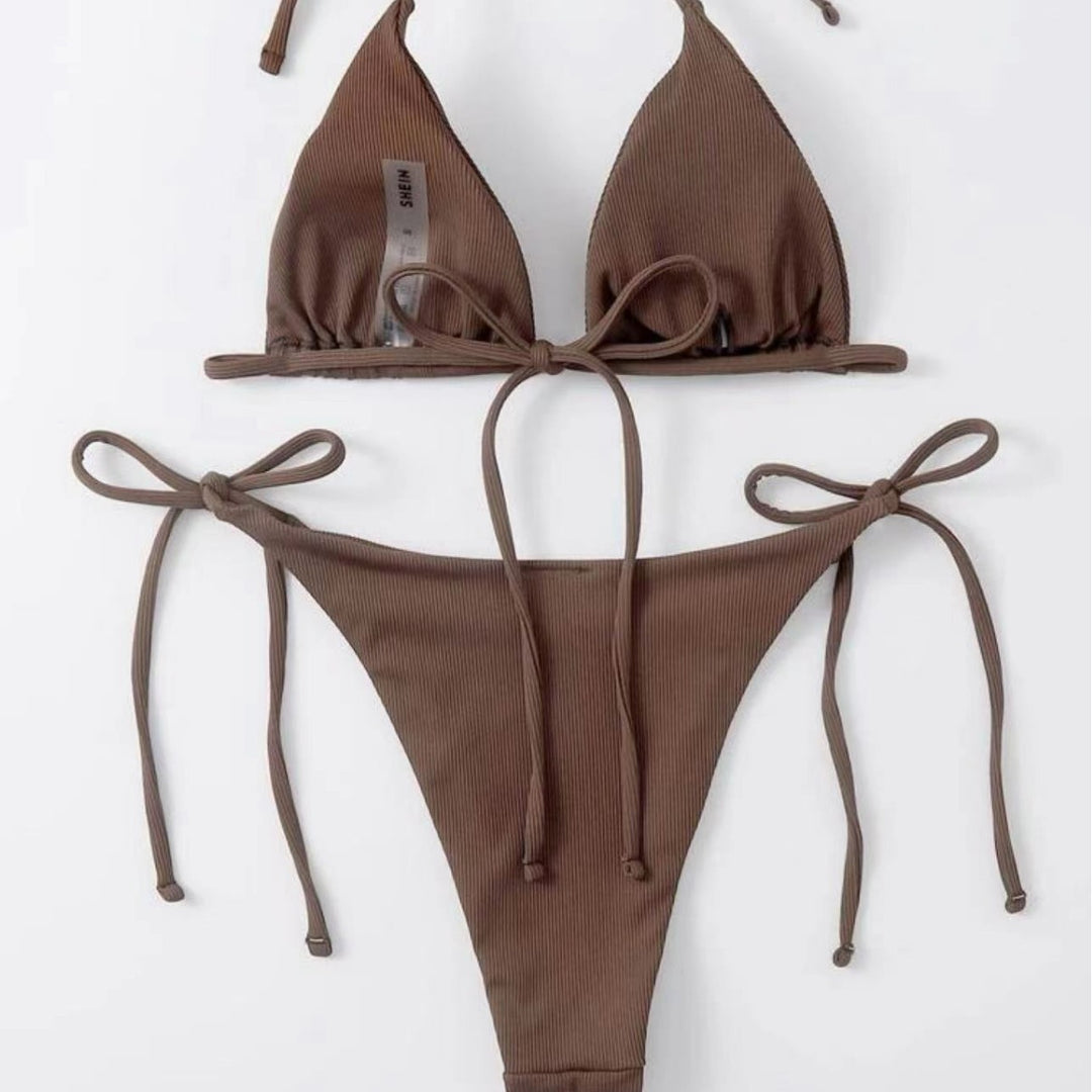 Damen Triangel-Bikini mit verstellbaren Trägern und Ripp-Design Drune