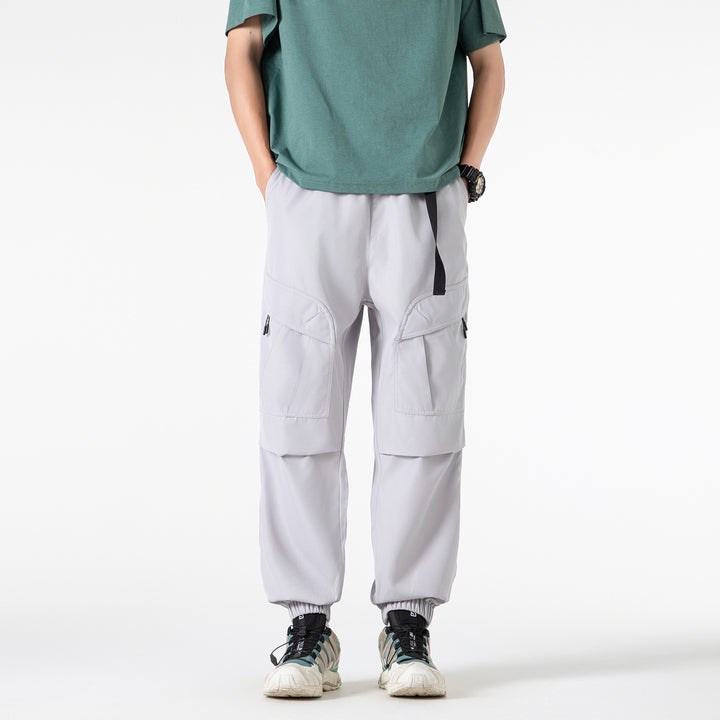 Herren Weite technische Cargo-Joggerhose mit elastischem Tunnelzugbund und Mehrfachtaschen Drune