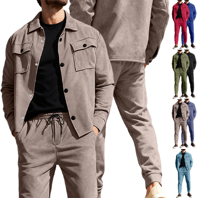 Herren nan Shirtjacke mit Pattentaschen und gerade geschnittene Chinohose Drune