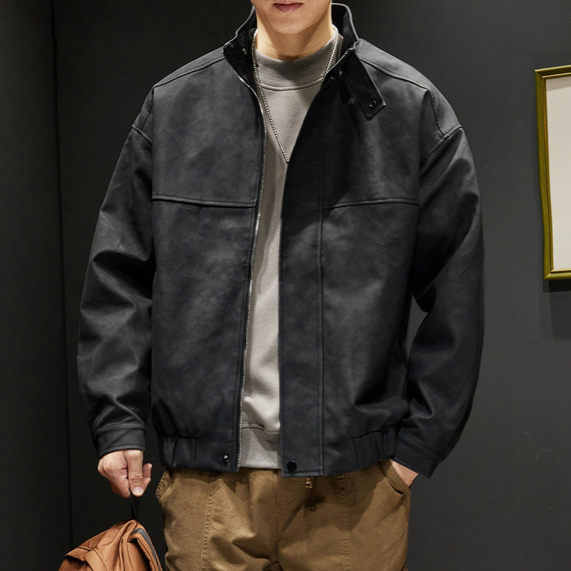 Herren elegante Kunstlederjacke mit praktischem Kragen Drune