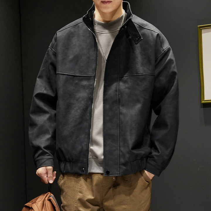 Herren elegante Kunstlederjacke mit praktischem Kragen Drune