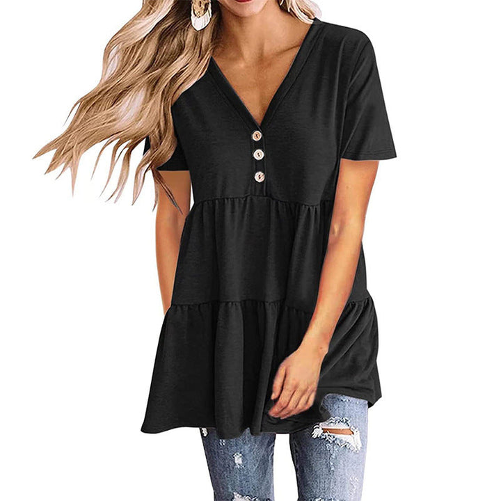 Damen Tunika mit Rüschensaum und Knopfdetails Drune