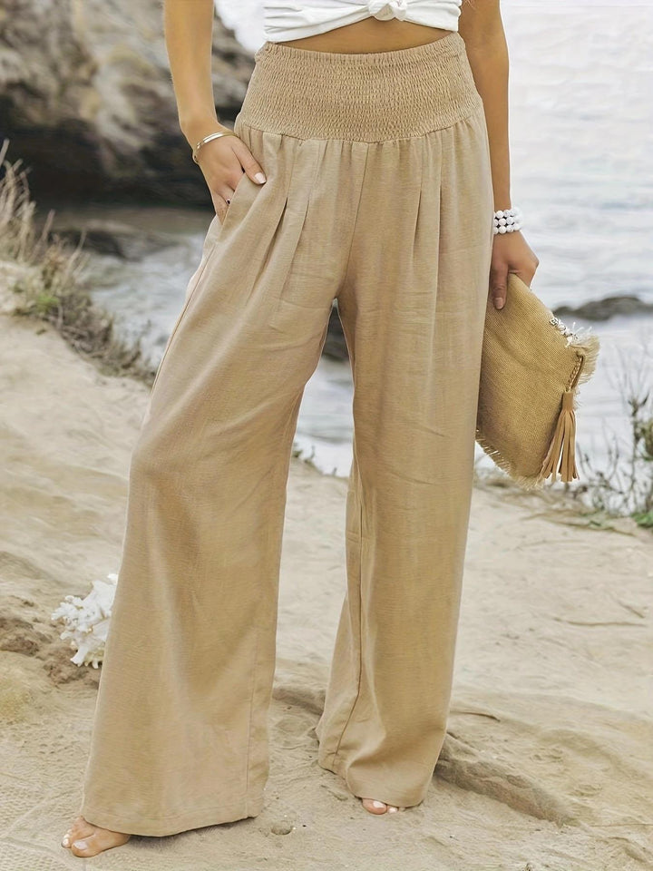 Damen Weite Leinenhose mit elastischem Bund und praktischen Taschen Drune