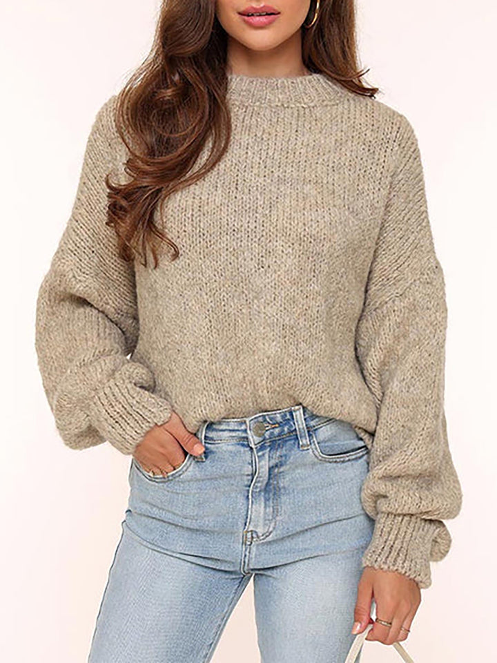 Damen grob gestrickter Oversized-Pullover mit voluminösen Ärmeln und gemütlicher Passform Drune