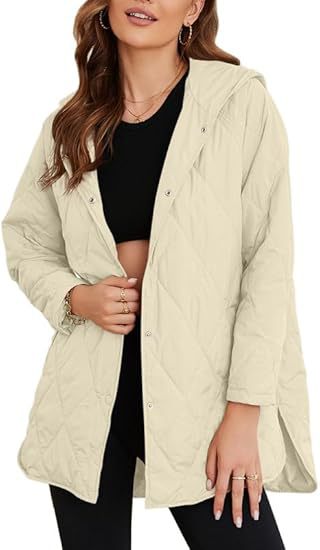Damen gesteppte Kapuzenjacke mit Oversize-Schnitt, Druckknopfverschluss und Seitenschlitzen Drune