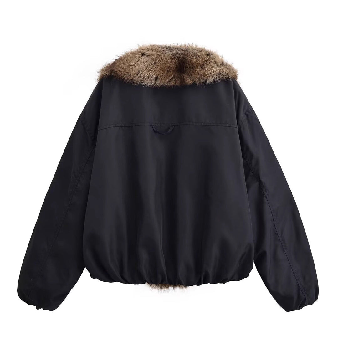 Damen Kurze gesteppte Bomberjacke mit voluminösem Faux-Fur-Schalkragen Drune