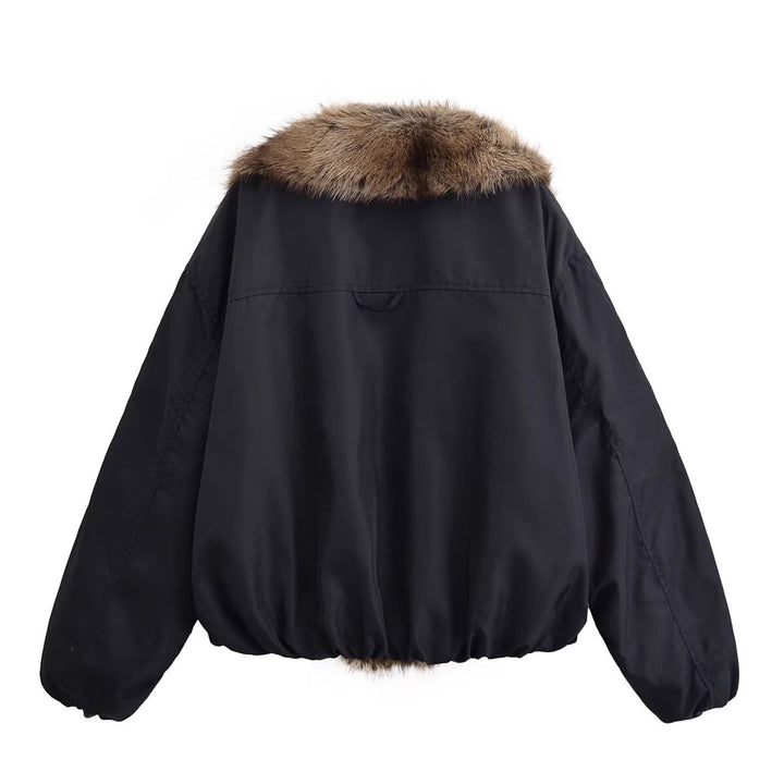 Damen Kurze gesteppte Bomberjacke mit voluminösem Faux-Fur-Schalkragen Drune