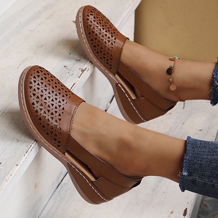 Damen Atmungsaktive Ballerinas mit modischem Lochmuster Drune