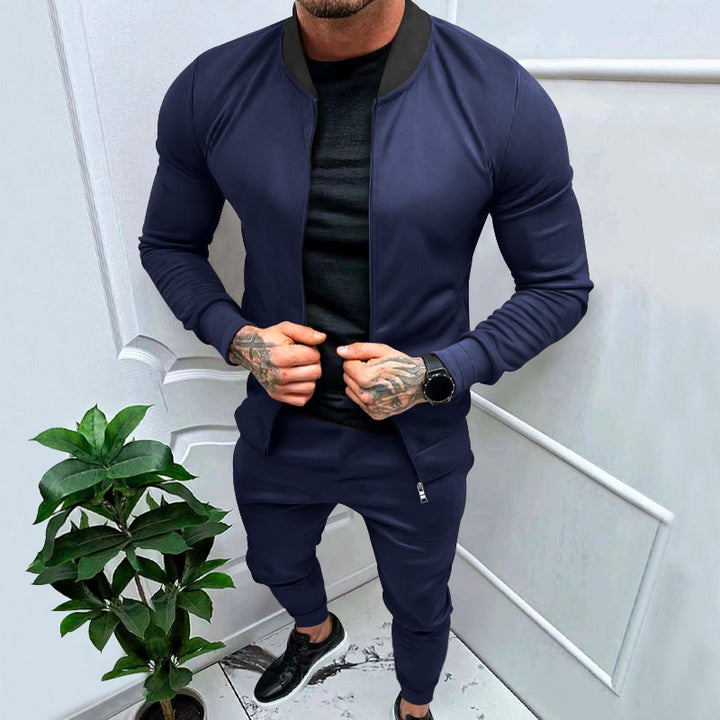 Herren nan sportlicher Freizeit-Trainingsanzug mit taillierter Bomberjacke und konisch zulaufender Jogginghose aus elastischer Baumwollmischung Drune