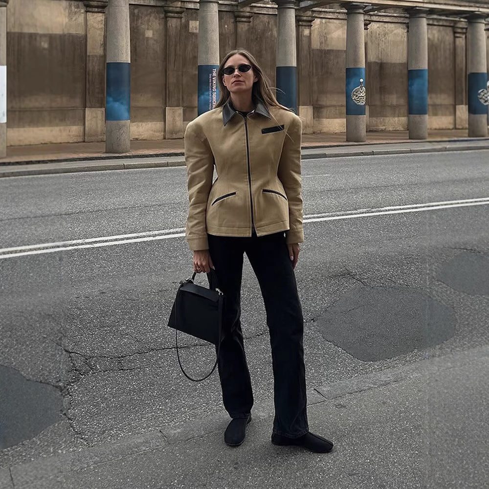 Damen lässige Übergangsjacke mit kontrastierendem Kragen und praktischen Taschen Drune