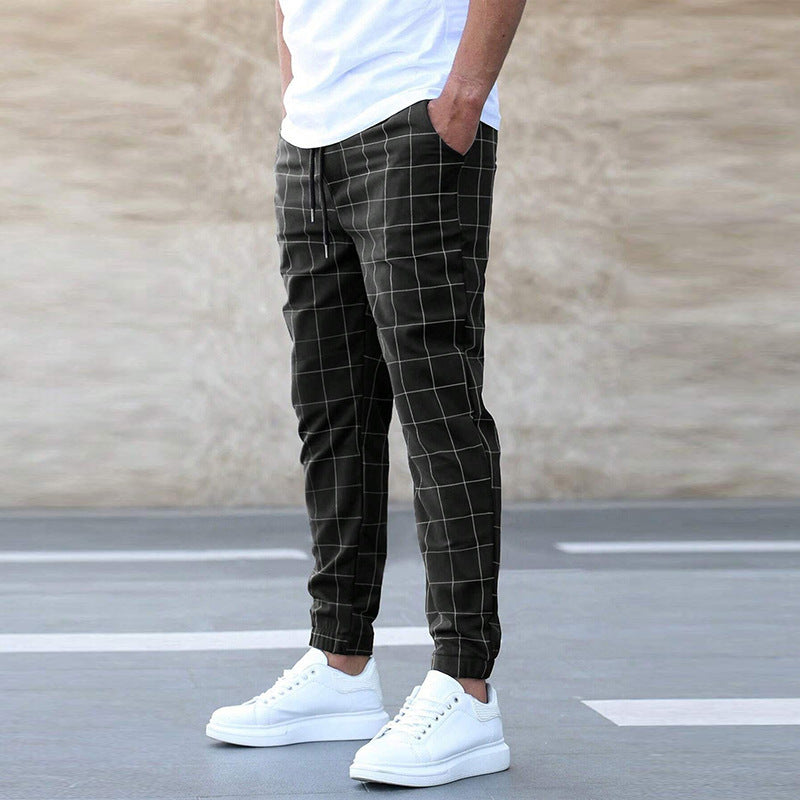 Herren karierte Jogginghosen mit Kordelzug, Slim Fit und elastischen Bündchen Drune