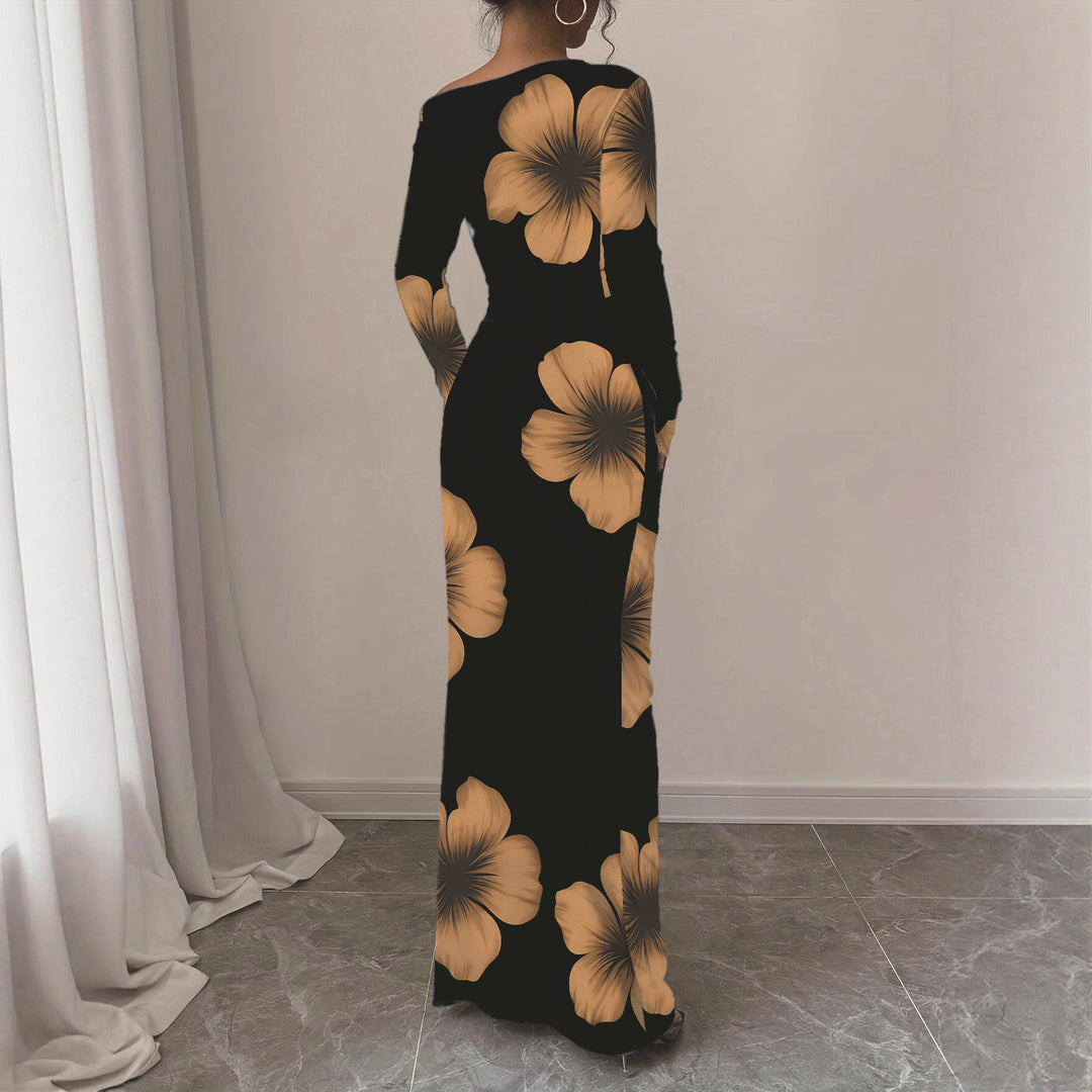 Damen elegantes Langarmkleid mit floralem Motiv Drune