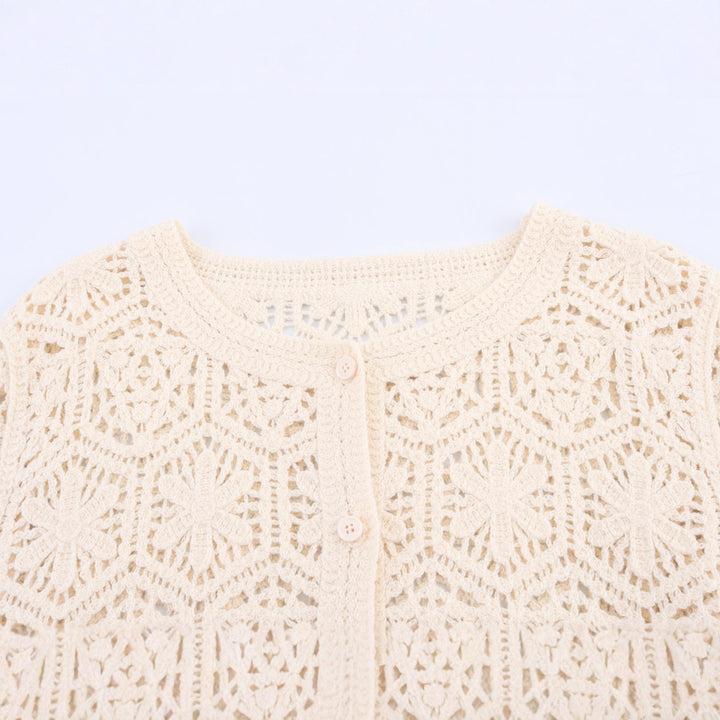 Damen Strickjacke mit filigranem Häkelmuster Drune