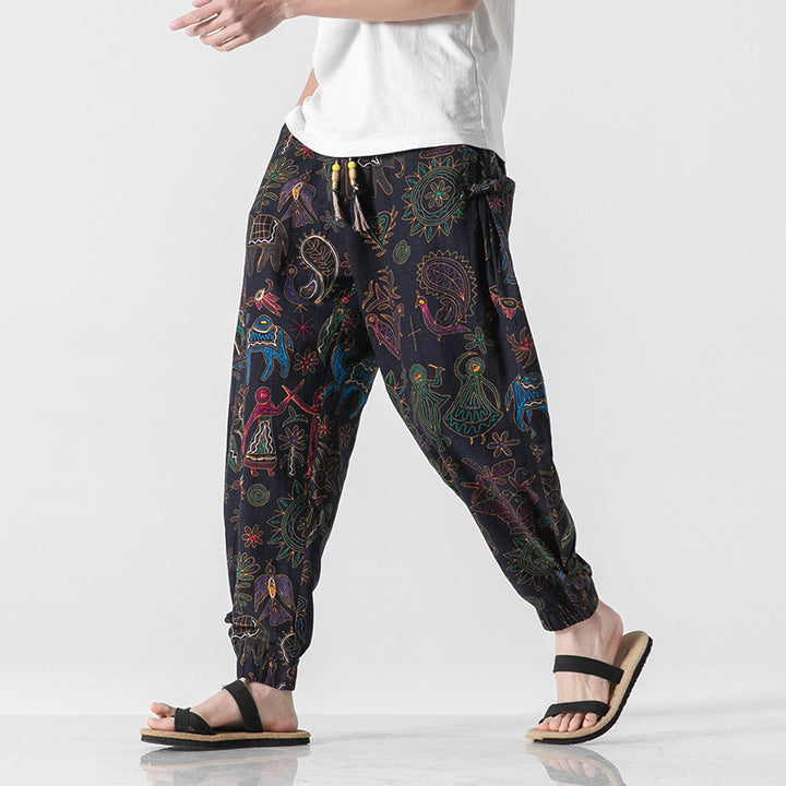 Unisex nan lässige Boho-Haremshose mit Elefantenmuster, elastischem Bund und Bündchen Drune