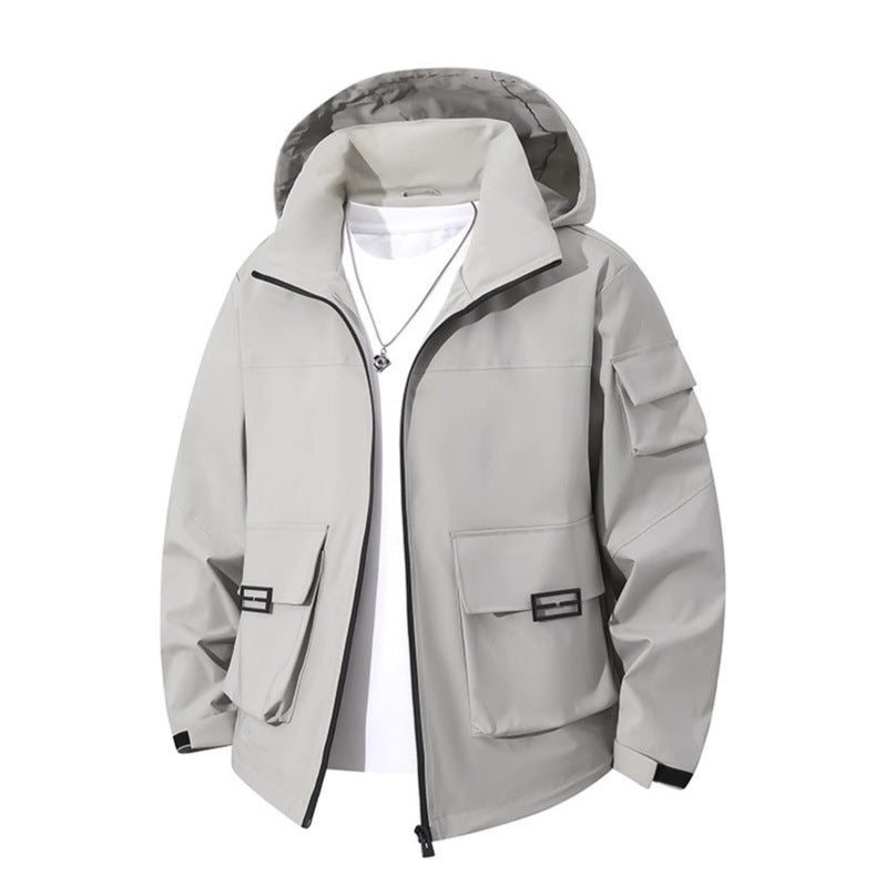 Herren Technische Utility-Kapuzenjacke mit Mehrfach-Pattentaschen und windabweisendem Softshell Drune
