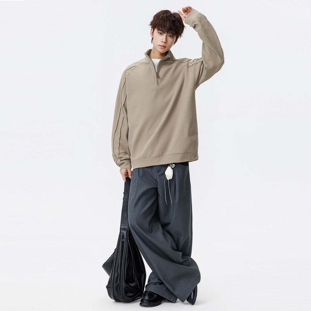Unisex Waffelstruktur-Halbzip-Pullover mit Stehkragen und Oversized-Schnitt Drune