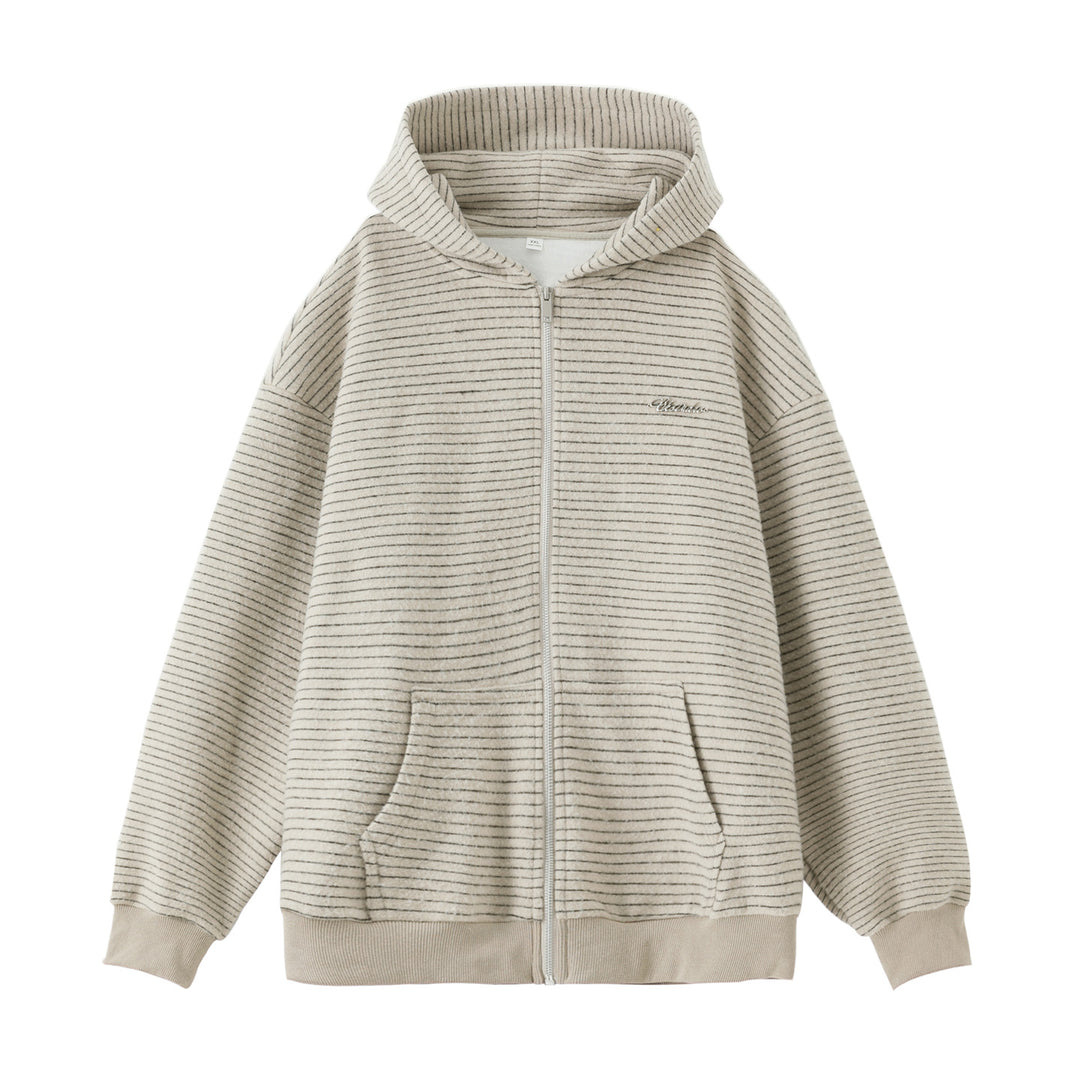 Unisex Oversize Kapuzenjacke mit durchgehendem Reißverschluss, feiner Streifenstruktur und Kängurutasche Drune