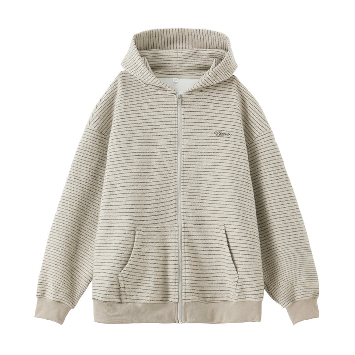 Unisex Oversize Kapuzenjacke mit durchgehendem Reißverschluss, feiner Streifenstruktur und Kängurutasche Drune