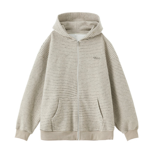 Unisex Oversize Kapuzenjacke mit durchgehendem Reißverschluss, feiner Streifenstruktur und Kängurutasche Drune