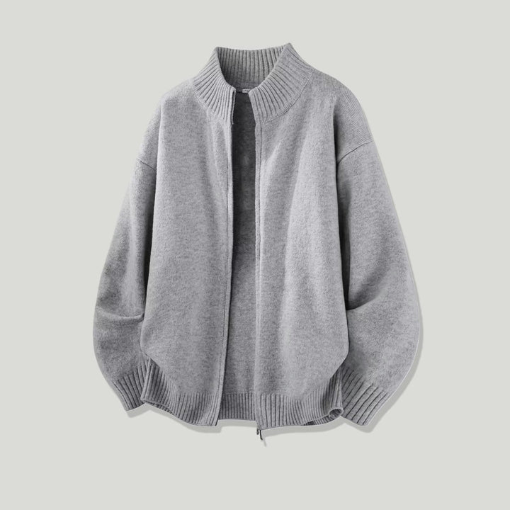 Damen Modische Grobstrickjacke mit hohem Kragen Drune