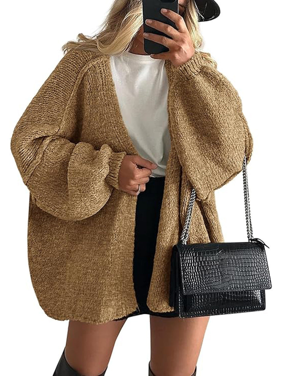 Damen Oversize Strickcardigan mit Ballonärmeln und offener Front Drune