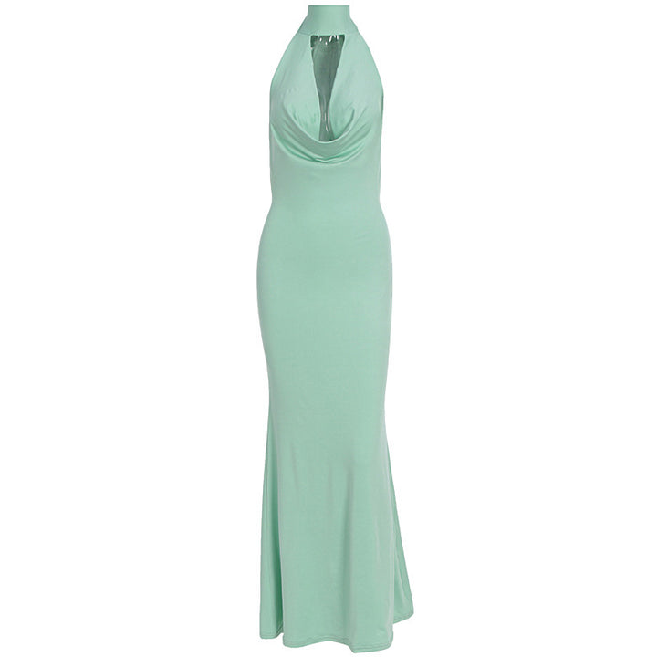Damen elegantes Maxikleid mit tiefem V-Ausschnitt und schimmerndem Oberteil Drune