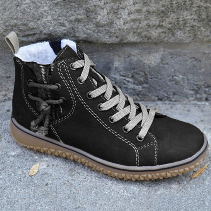 Damen High-Top Sneaker-Boot mit seitlichem Reißverschluss, dekorativem Knöchelriemen und profilierter Gummisohle Drune