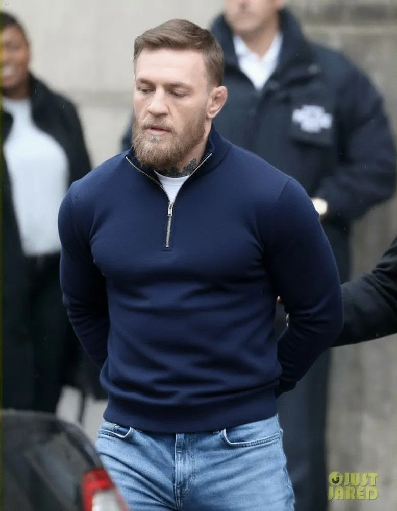 Herren nan feiner Troyer mit kurzem Reißverschluss, geripptem Saum und Merino-Mix Drune