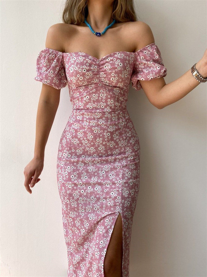 Damen Maxikleid mit schulterfreiem Design und floralem Print Drune
