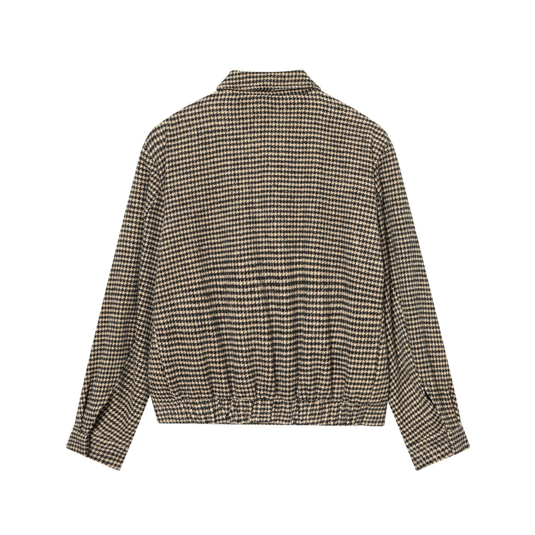 Damen Boxy-Kurzjacke aus Wollmix mit Hahnentrittmuster, Reißverschluss und Hemdkragen Drune