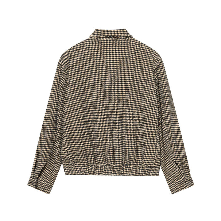 Damen Boxy-Kurzjacke aus Wollmix mit Hahnentrittmuster, Reißverschluss und Hemdkragen Drune