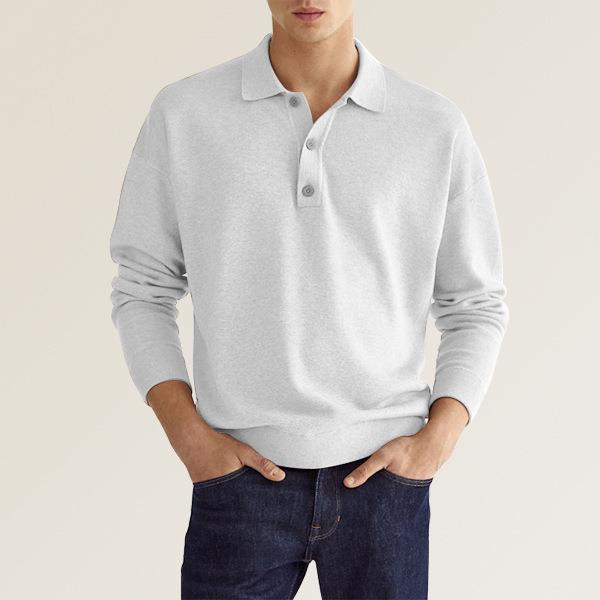 Herren Feinstrick-Polo-Sweater mit langen Ärmeln, gerippten Bündchen und subtiler Knopfleiste EB