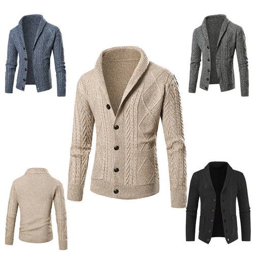 Herren nan grobgestrickte Strickjacke mit Schalkragen und Zopfmuster Drune
