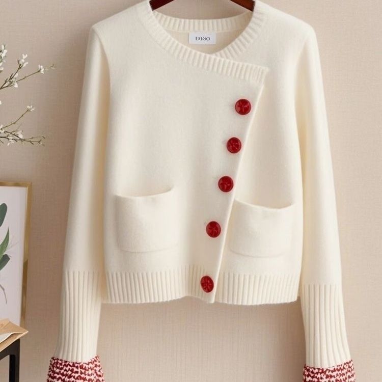 Damen Modische Strickjacke mit dekorativen Knöpfen Drune