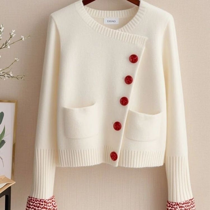 Damen Modische Strickjacke mit dekorativen Knöpfen Drune